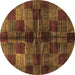 Round Machine Washable Checkered Brown Modern Rug, wshabs3329brn