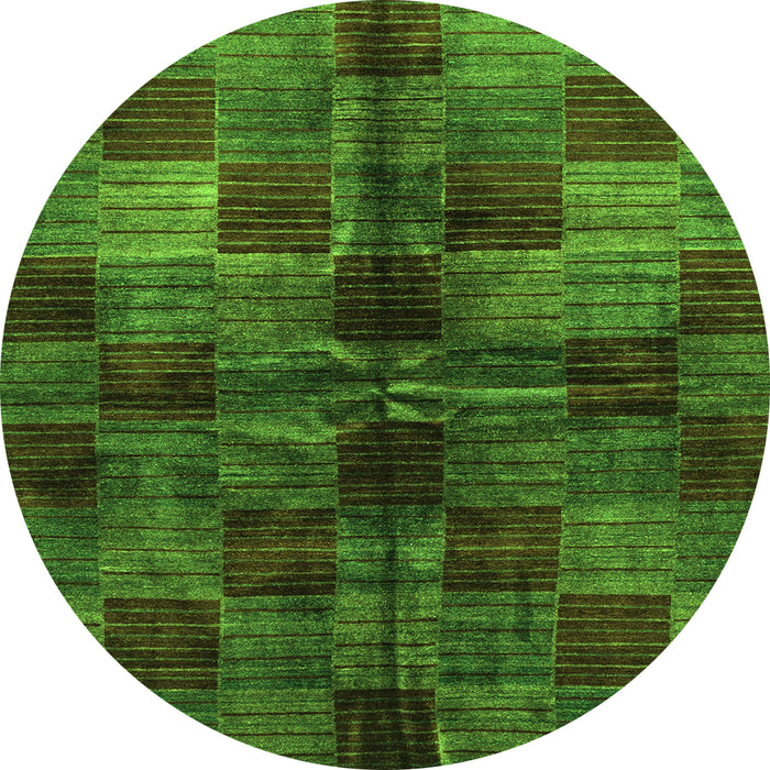 Round Machine Washable Checkered Green Modern Area Rugs, wshabs3329grn