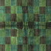 Square Machine Washable Checkered Turquoise Modern Area Rugs, wshabs3329turq