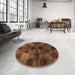 Round Abstract Saffron Red Checkered Rug in a Office, abs3329