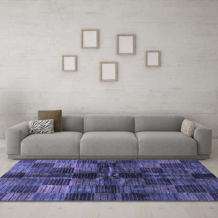 Machine Washable Checkered Blue Modern Rug in a Living Room, wshabs3329blu