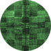 Round Machine Washable Checkered Emerald Green Modern Area Rugs, wshabs3329emgrn