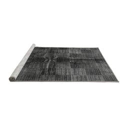 Sideview of Machine Washable Checkered Gray Modern Rug, wshabs3329gry