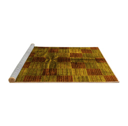Sideview of Machine Washable Checkered Yellow Modern Rug, wshabs3329yw