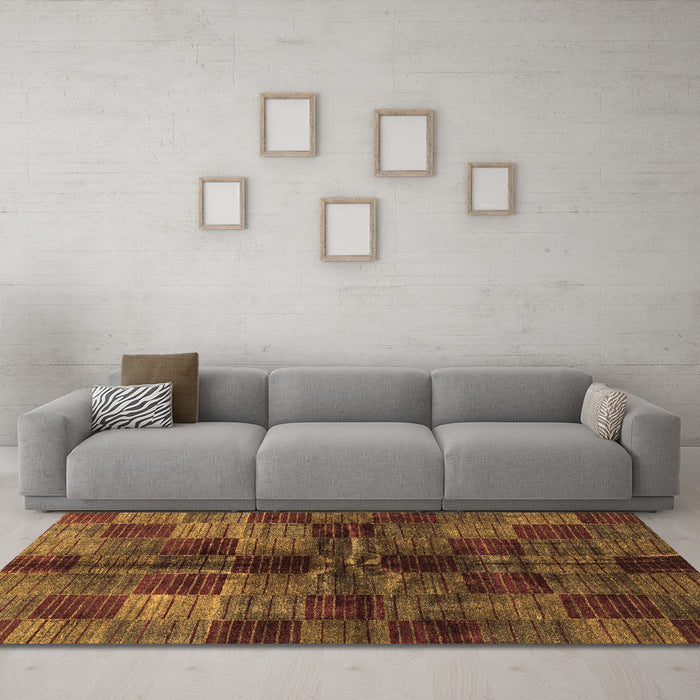 Machine Washable Checkered Brown Modern Rug in a Living Room,, wshabs3329brn