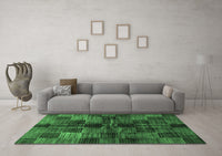 Machine Washable Checkered Emerald Green Modern Rug, wshabs3329emgrn