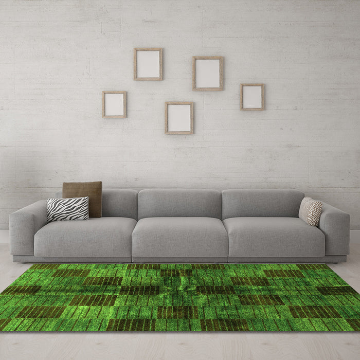 Machine Washable Checkered Green Modern Area Rugs in a Living Room,, wshabs3329grn