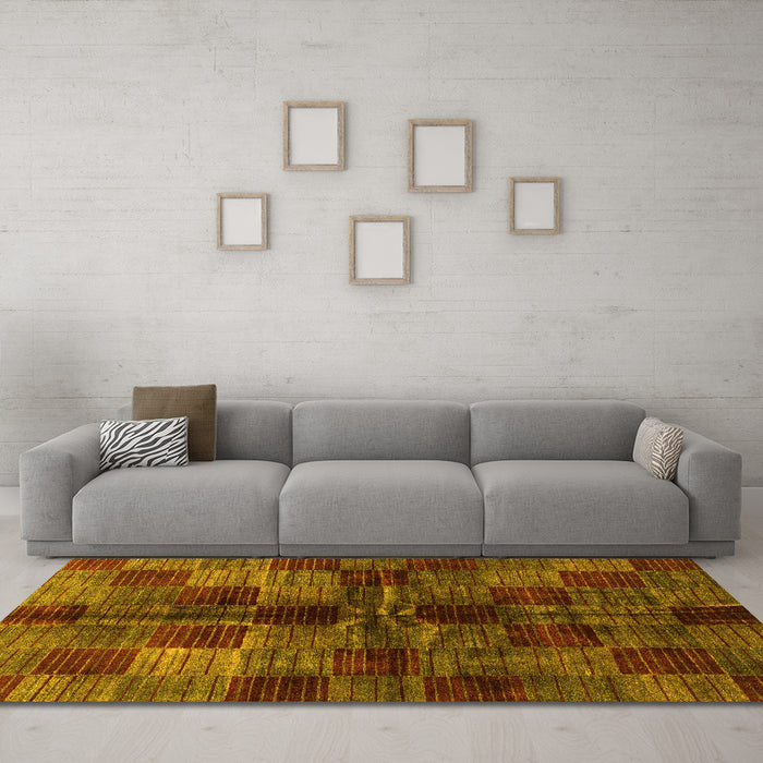 Machine Washable Checkered Yellow Modern Rug in a Living Room, wshabs3329yw