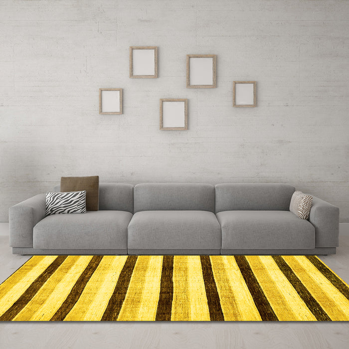 Machine Washable Solid Yellow Modern Rug in a Living Room, wshabs332yw