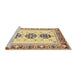 Sideview of Machine Washable Abstract Mustard Yellow Rug, wshabs333