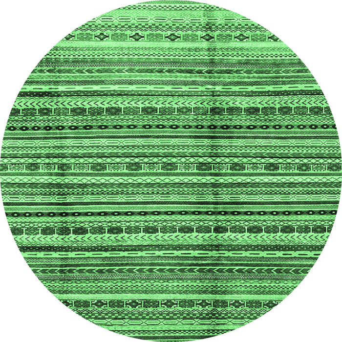 Round Machine Washable Abstract Emerald Green Modern Area Rugs, wshabs3330emgrn