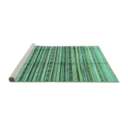 Sideview of Machine Washable Abstract Turquoise Modern Area Rugs, wshabs3330turq