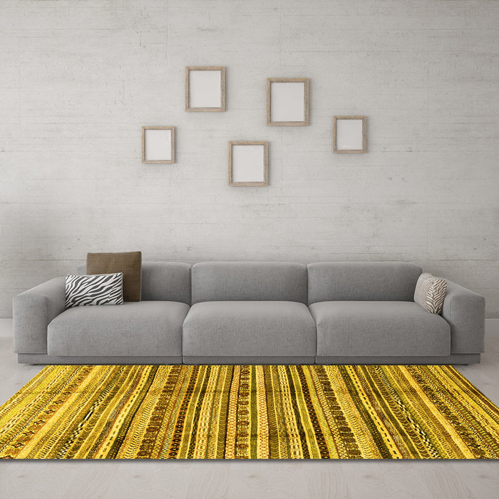 Machine Washable Abstract Yellow Modern Rug in a Living Room, wshabs3330yw