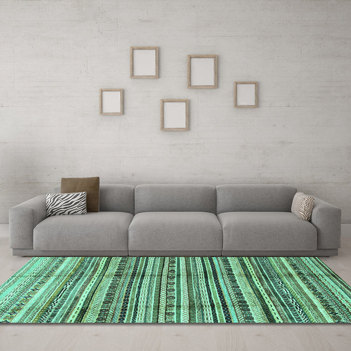 Machine Washable Abstract Turquoise Modern Area Rugs in a Living Room,, wshabs3330turq