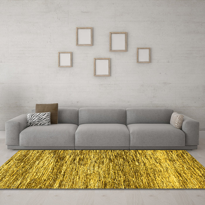 Machine Washable Abstract Yellow Modern Rug in a Living Room, wshabs3331yw