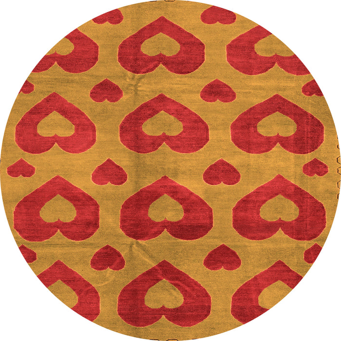 Round Machine Washable Abstract Orange Modern Area Rugs, wshabs3332org