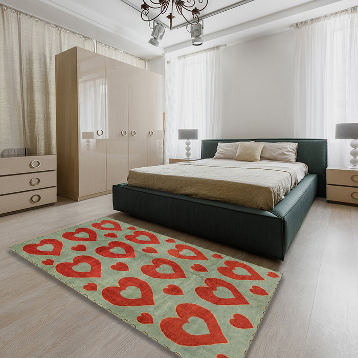 Abstract Green Modern Rug in a Bedroom, abs3332
