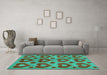 Machine Washable Abstract Turquoise Modern Area Rugs in a Living Room,, wshabs3332turq