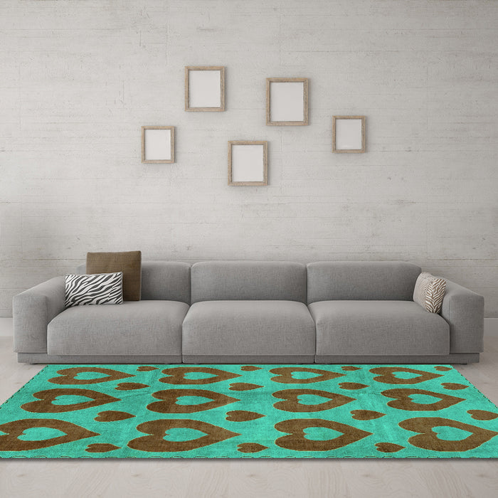 Machine Washable Abstract Turquoise Modern Area Rugs in a Living Room,, wshabs3332turq