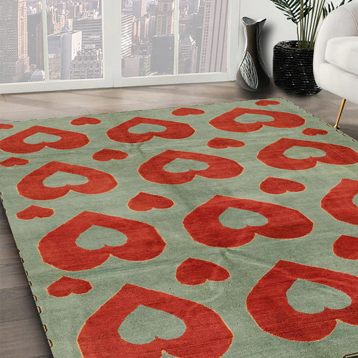 Abstract Green Modern Rug in Family Room, abs3332