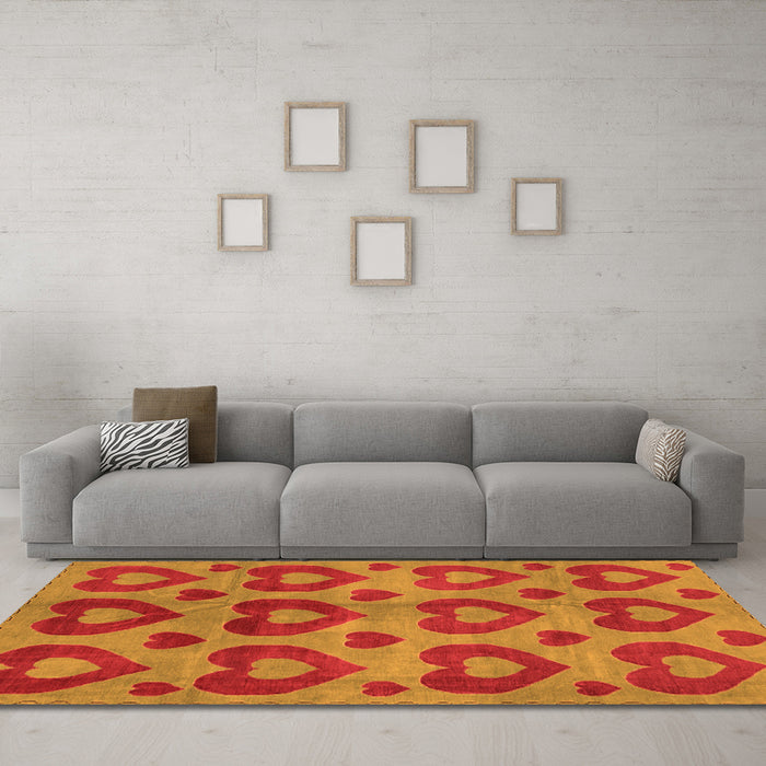 Machine Washable Abstract Orange Modern Area Rugs in a Living Room, wshabs3332org