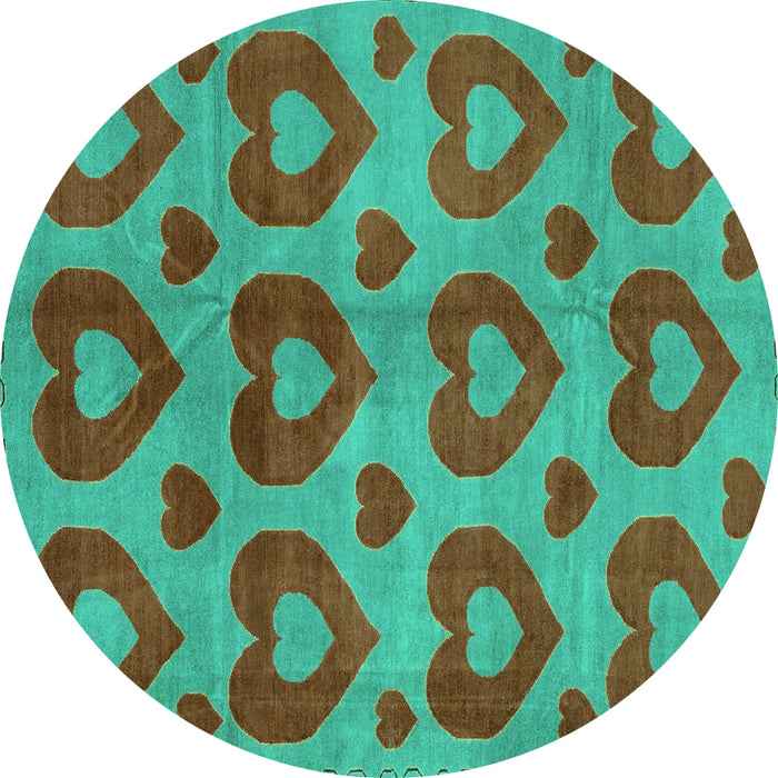 Round Machine Washable Abstract Turquoise Modern Area Rugs, wshabs3332turq