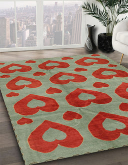 Machine Washable Abstract Green Rug in a Family Room, wshabs3332