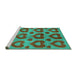 Sideview of Machine Washable Abstract Turquoise Modern Area Rugs, wshabs3332turq