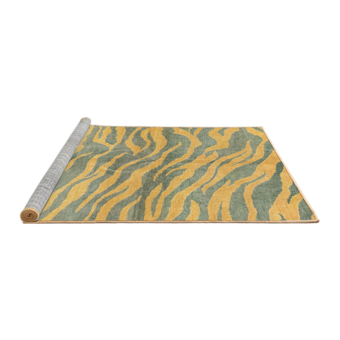 Sideview of Machine Washable Abstract Brass Green Rug, wshabs3333