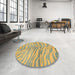 Round Machine Washable Abstract Brass Green Rug in a Office, wshabs3333