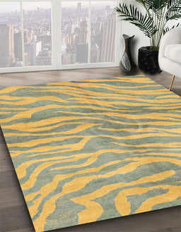 Machine Washable Abstract Brass Green Rug in a Family Room, wshabs3333