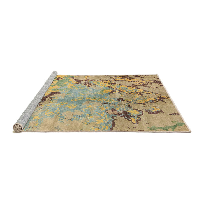 Sideview of Machine Washable Abstract Ginger Brown Green Rug, wshabs3334
