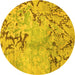 Round Abstract Yellow Modern Rug, abs3334yw