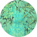 Round Abstract Turquoise Modern Rug, abs3334turq