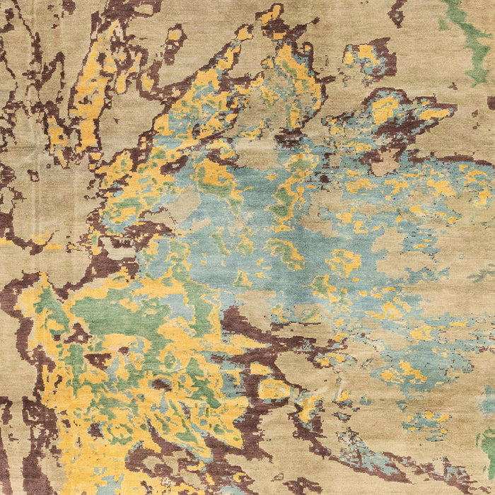 Square Abstract Ginger Brown Green Modern Rug, abs3334