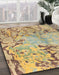 Abstract Ginger Brown Green Modern Rug in Family Room, abs3334