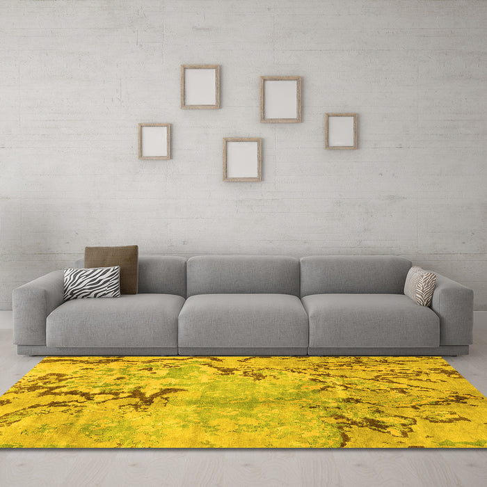 Machine Washable Abstract Yellow Modern Rug in a Living Room, wshabs3334yw