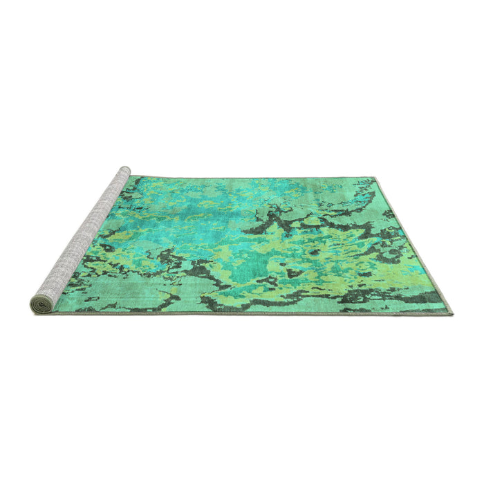 Sideview of Machine Washable Abstract Turquoise Modern Area Rugs, wshabs3334turq