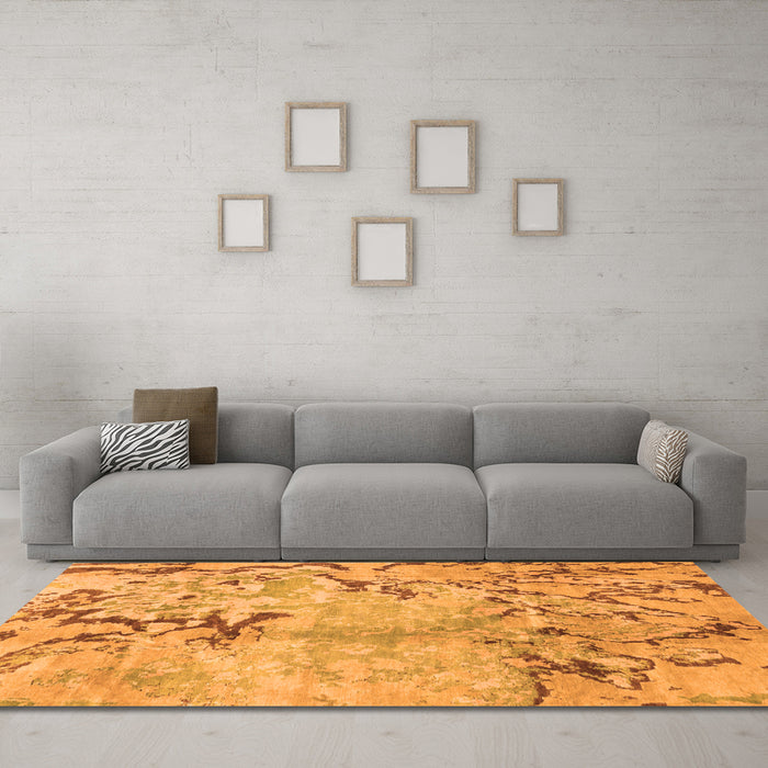 Machine Washable Abstract Orange Modern Area Rugs in a Living Room, wshabs3334org