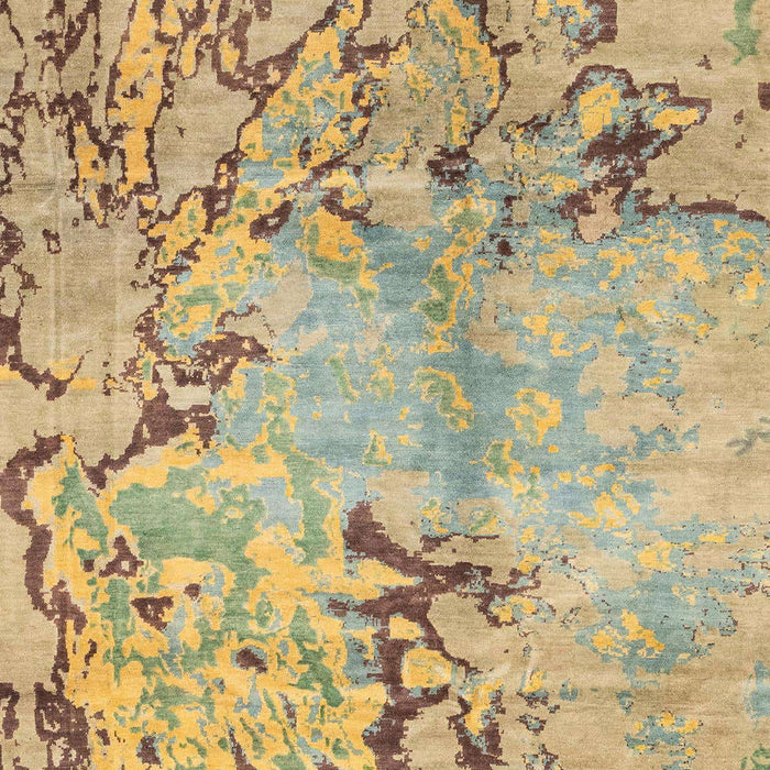 Machine Washable Abstract Ginger Brown Green Rug, wshabs3334