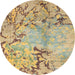 Round Abstract Ginger Brown Green Modern Rug, abs3334