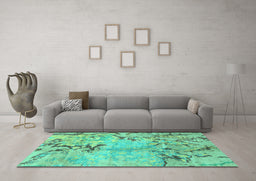 Machine Washable Abstract Turquoise Modern Area Rugs in a Living Room,, wshabs3334turq