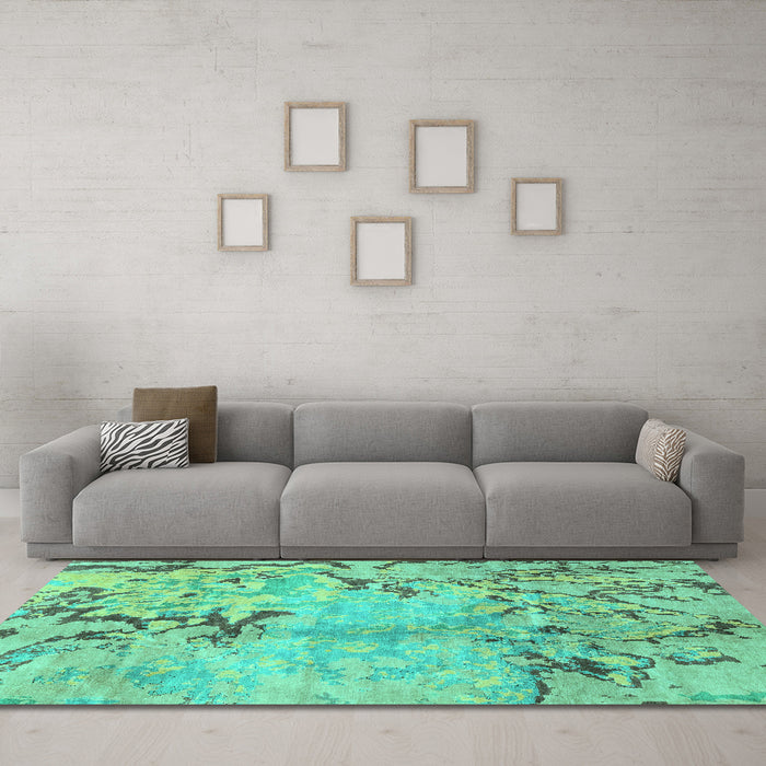 Machine Washable Abstract Turquoise Modern Area Rugs in a Living Room,, wshabs3334turq