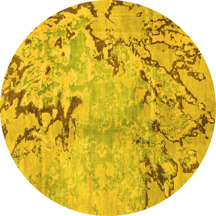 Round Machine Washable Abstract Yellow Modern Rug, wshabs3334yw