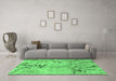 Machine Washable Abstract Emerald Green Modern Area Rugs in a Living Room,, wshabs3334emgrn