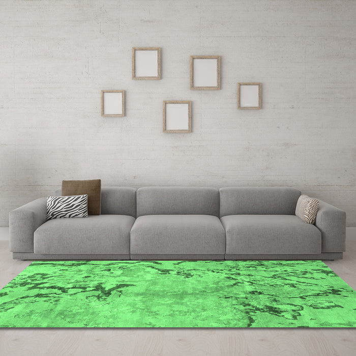 Machine Washable Abstract Emerald Green Modern Area Rugs in a Living Room,, wshabs3334emgrn