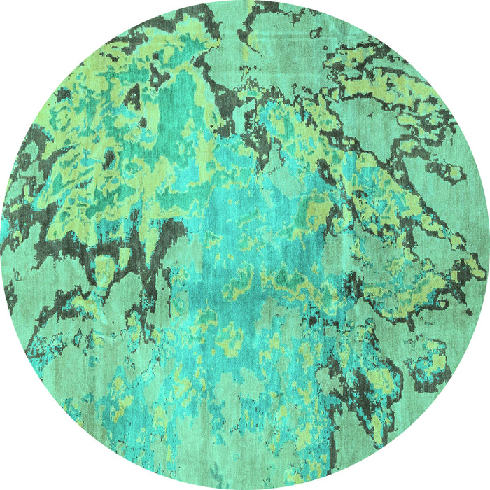 Round Machine Washable Abstract Turquoise Modern Area Rugs, wshabs3334turq