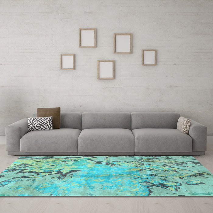 Machine Washable Abstract Light Blue Modern Rug in a Living Room, wshabs3334lblu