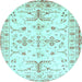 Round Machine Washable Oriental Light Blue Traditional Rug, wshabs3335lblu