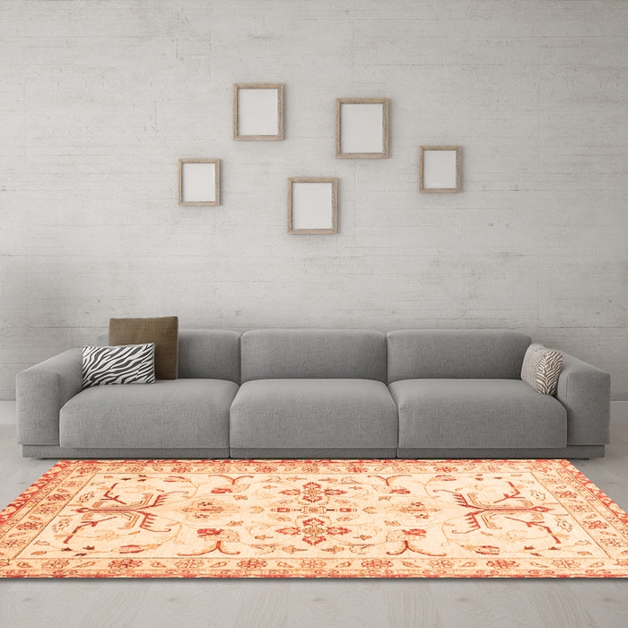Machine Washable Oriental Orange Traditional Area Rugs in a Living Room, wshabs3335org